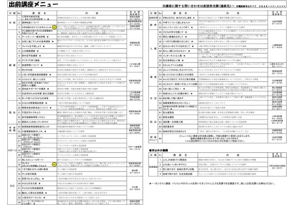 令和７年度生涯学習まちづくり出前講座メニュー