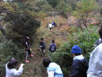 大人に交じって草を運搬1