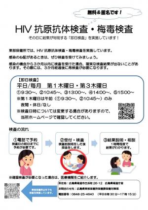 広島県東部保健所　HIV抗原抗体検査・梅毒検査