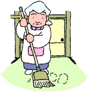 掃除する高齢女性